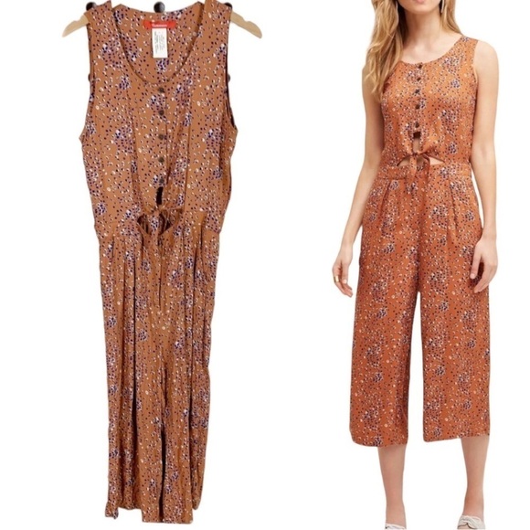 Anthropologie Cartonnier jumpsuit romper burnt Orange Blue Spotted Sz S - Picture 3 of 9